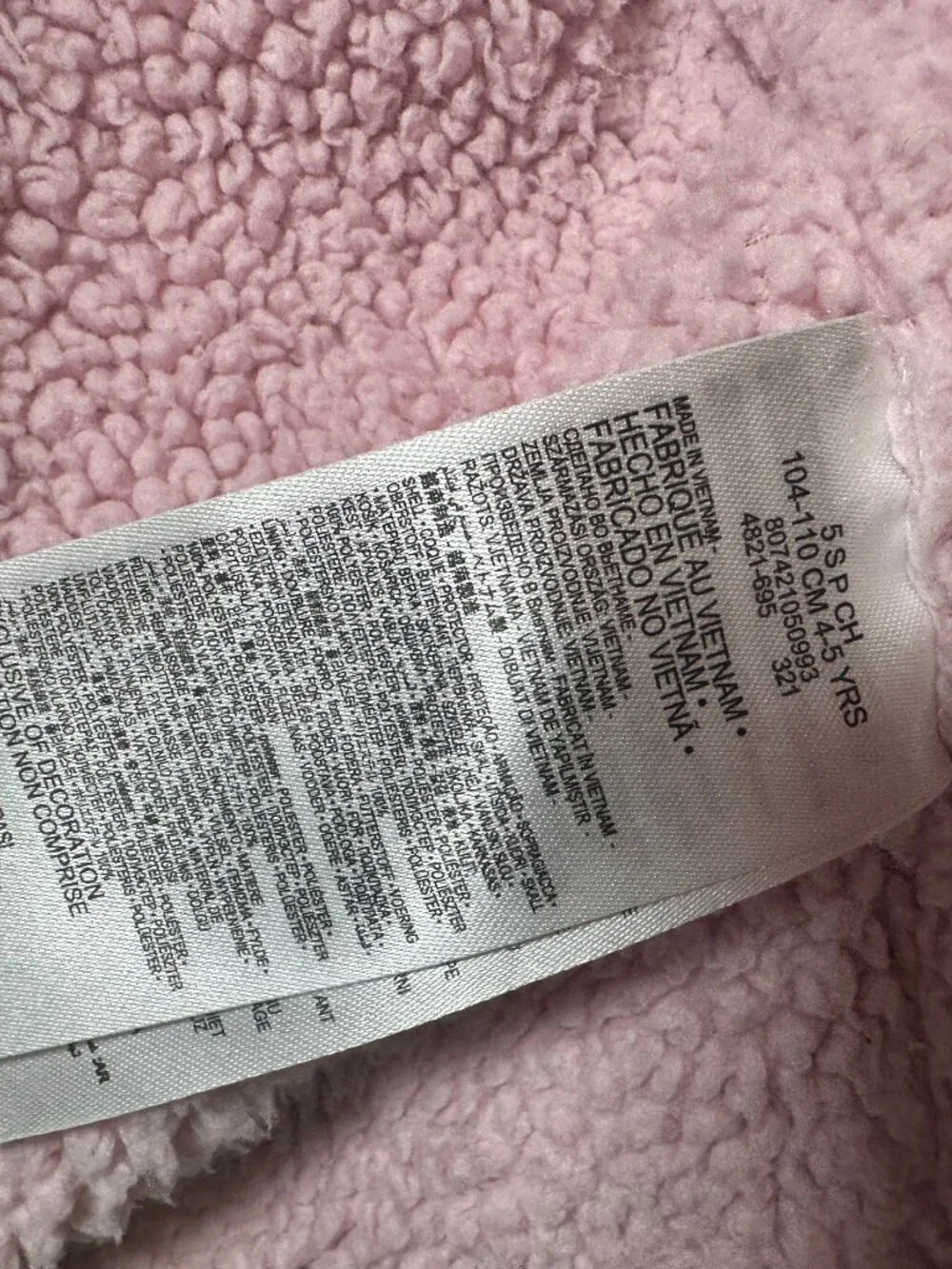 Hurley Size 5 Navy Pink Puffer Jacket Kids 4-5 Years
